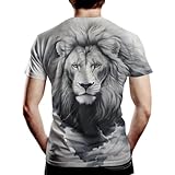 Liohans Mens Animal Lion 3D Printed T-Shirt Casual Short Sleeve Tee Shirt,Grey1,L