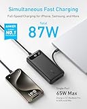 Anker Power Bank, 20,000mAh Portable Charger with Built-in USB-C Cable, 87W Max Fast Charging Battery Pack for Laptop, 2 USB-C and 1 USB-A, for MacBook, iPhone 16/15 Series, Samsung, Switch, and More