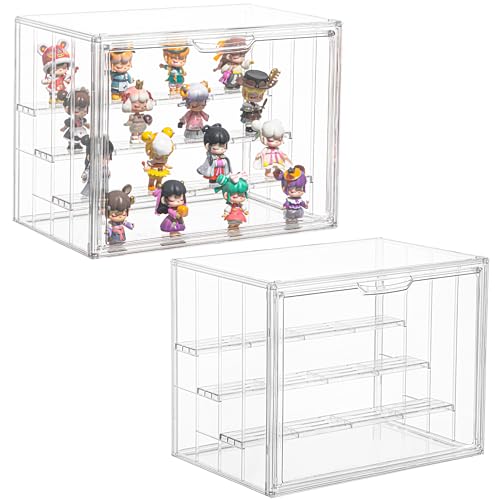 Display Case for Collectibles 4 Layer Updated Adjustable Acrylic Display Case with Magnetic Door Clear Stackable Display Box Hobby Display Cases for Figures, 2 Pack