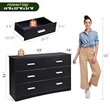 WLIVE Wood Dresser for Bedroom, Wide Chest of Drawers with 6 Drawer, Oak Furniture Large Storage Tower Unit, Closet Store Organizer for Living Room, Hallway, Long Nightstand, Modern Minimalist Black