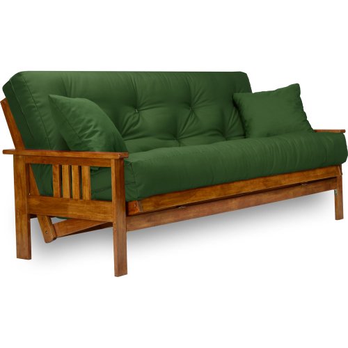 Nirvana Futons Stanford Futon Set - Queen Size, Frame, 8" Mattress, Twill Hunter Green Cover