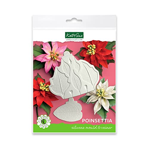 Flower Pro Poinsettia Mold & Petal Back Veiner Silicone Mold Set for Christmas Cake Decorating & Craft by Katy Sue Molds. Makes Poinsettia Petals, Leaves & Stamen for use with Fondant & Air Dry Clay