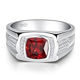 Yaresul Ruby Ring for Men Men's Silver Ring Mens Ruby Ring Red Stone Ring for Men 925 Sterling Silver Mens Ring Princess Cut Mens Wedding Band July Birthstone Ring Gift for Dad Size 10