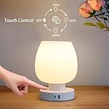 Touch Bedside Table Lamp Set of 2 - Small Modern Nightstand Lamp for Bedroom with USB C+A Charging Ports, 3-Way Dimable Desk lamp with White Opal Glass Lamp Shade, 3000K LED Bulb, Simple Design