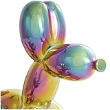 Deco 79 Ceramic Dog Decorative Sculpture Balloon Home Decor Statues with Rainbow Shimmer Finish, Set of 2 Accent Figurines 9", 7"H, Multi Colored