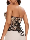 KIWI RATA Women's Sexy Overbust Vintage Denim Corset Floral Pattern Bustier Top Lace Up Brown Small