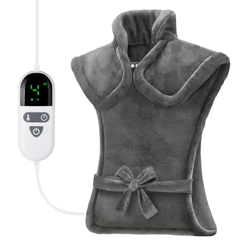 Heating Pad for Neck and Shoulders and Back, LANVA Birthday Gifts for Women Men MoM Dad, Edge Weighted Heat Pad for Pain Relief & Period Cramps, 6 Heat Settings, 4 Timer Options, 24"x33", Gray