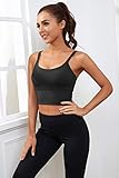 Everrysea Longline Sports Bra for Women Padded Workout Tank Tops Built in Bras Strappy Yoga Corp Top Camisole Black