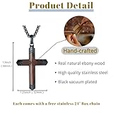 Ropartman Wooden Cross Necklace for Men, Real Ebony Inset In Black Stainless Steel Christian Wood Crucifix Pendant, Includes Necklace 24" Box Chain