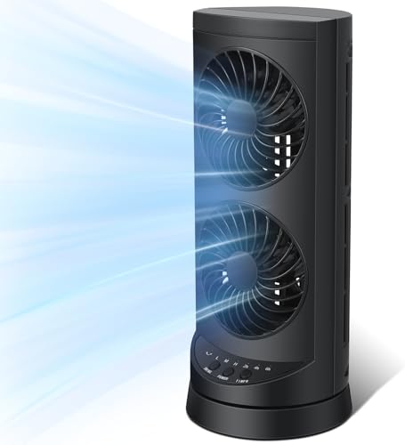 Personal Tower Cooling Fans that Blow Cold Air, Standing Small Desk Fan with 3 Speeds & Timer, 60° & 110° Oscillating Table Fan, Quiet and Safe Electric Floor Fan for Bedroom, Bedside, Home, Office