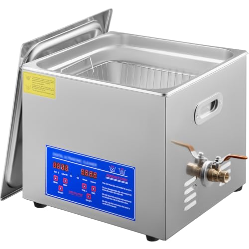 VEVOR 15L Ultrasonic Cleaner with Digital Timer&Heater Professional Ultrasonic Cleaner 40kHz Advanced Ultrasonic Cleaner 110V for Wrench Screwdriver Repairing Tools Industrial Parts Mental Cleaning