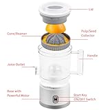 Electric Citrus Juicer, Rechargeable Juicer Machine with USB Cable and Cleaning Brush, Touch Button, Automatic Orange Lime Lemon Grapefruit Squeezer, Easy to Clean Portable Juicer, White