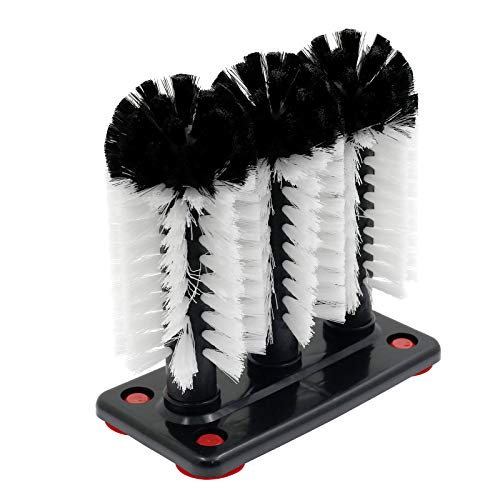 Bonsicoky Glass Washer Brush Cleaner Bristle Brush with 3 Brushe Heads & Suction Base for Beer Cup, Long Leg Cup, Red Wine Glass and More Bar Kitchen Sink Home Tools