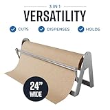 Bryco Goods 24” Paper Roll Dispenser and Cutter, Wall Mountable & Non-Slip Tabletop, Heavy-Duty Steel Frame – Kraft, Butcher, Freezer, Wrapping Paper Holder – for Home, Office, Craft Projects