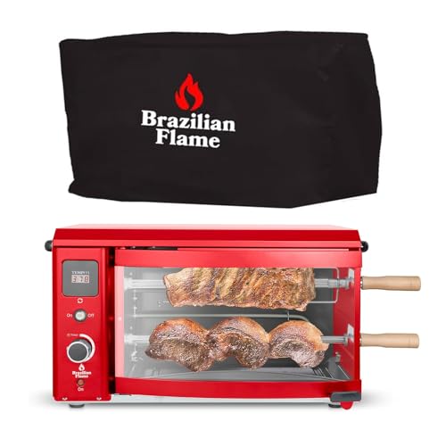 Brazilian Flame Churrasco® Rotisserie Grill Roaster with 2 Auto Rotating Indoor Skewers for Rotisserie Chicken, Brazilian Style BBQ, Electric Smoke-Free Rotisserie Grill for Apartment - Bundle