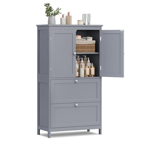 VASAGLE Bathroom Floor Storage Cabinet, Bathroom Storage Unit, Freestanding Cabinet with 2 Drawers and 2 Doors, Adjustable Shelf, 11.8 x 23.6 x 43.3 Inches, Dove Gray UBBC551G02