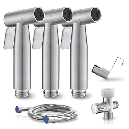 3 Packs BRITULIF Handheld Bidet Sprayer for Toilet, Hand Sprayer Bidet with Adjustable Jet Spray for Toilet Bidet Handheld Cloth Diaper Sprayer Set Muslim Shower for Bathroom