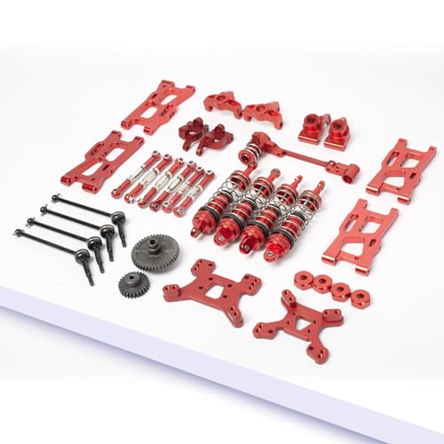 Oisunt Metal Replacement Part Kit for WLtoys 1/14th, 1/12th RC Car Upgrades, Spare Aluminium Accessory Set with Screws (Red)