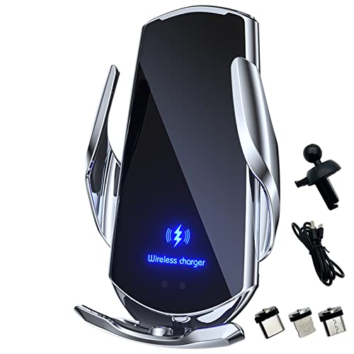 Wireless Car Charger Automotive Electric Induction 15W Wireless Charger Car Vent Mount Bracket Fast Charging Auto-Clamping Car Phone Holder Mount Air Vent Phone Holder Silver…