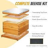 Honey Lake 10 Frame Bee Hive Starter Kit and Beekeeping Supplies, Beeswax Coated Bee Hives Boxes Starter Kit with Beehive Tool Kit Includes Bee Smoker Beekeeper Hat