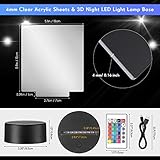 12 Pieces Clear Acrylic Sheets and 12 Pieces 3D Night LED Light Lamp Base with Remote Control and USB Cable, DIY Acrylic Lamp Base Set for Restaurant Bar Cafe Shop Room Decoration (Rectangular)