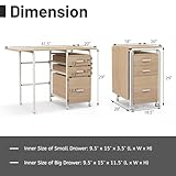 Giantex Folding Desk for Small Space, Rolling Home Office Desk with 3 Drawers & Lockable Universal Wheels, Mobile Study Writing Desk for Dorm Apartment Bedroom (Natural)