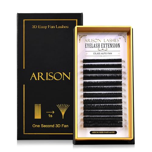 Arison Lashes 3D Easy Fan Lashes 0.03丨0.05丨0.07丨0.10 Thicknesses B丨J丨C丨CC丨D丨DD丨M丨L Curl Eyelash Extension Volume 1 Second Blooming Flower Fake Lash(3D Easy Fan 0.05-D-8-15mix)