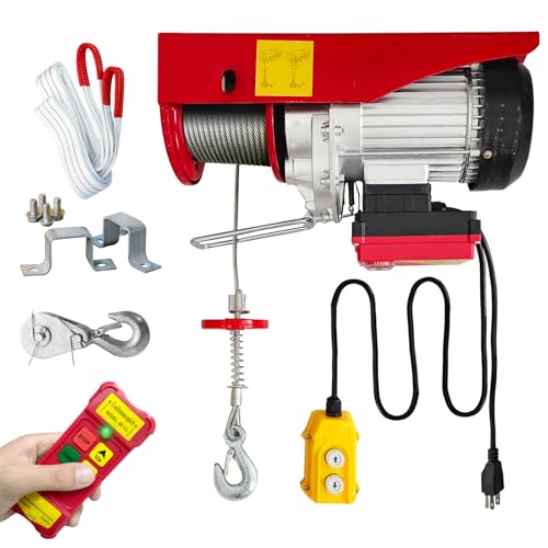Electric Hoist 2 in 1,1760lbs Electric Hoist Winch with 98ft Wireless Control&Wired Remote Control,110v Electric Hoist 59ft/29.5ft Lifting Height for Garage Warehouse Factory,Single/Double Slings