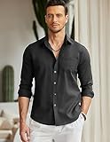 COOFANDY Men's Oxford Dress Shirt Casual Regular Fit Stretch Long Sleeve Untucked Shirt Black