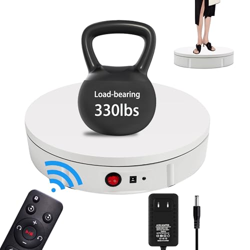 JAYEGT Motorized Rotating Display Stand, 360 Degree Electric Rotating Turntable for Photography Products Display，Live Show,Remote Control +5 Colors Backgrounds (White/11.8inch / 330Lbs Load/Wired)