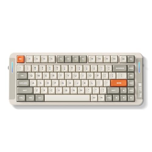 MCHOSE X75 V2 Wireless Mechanical Keyboard Volume Knob, Tri-mode BT5.0/2.4GHz/USB-C Hot Swappable Custom Keyboards, Linear Switch Creamy keyboards,RGB Gaming Keyboard for PC/Tablet/PS/Xbox,Retro White