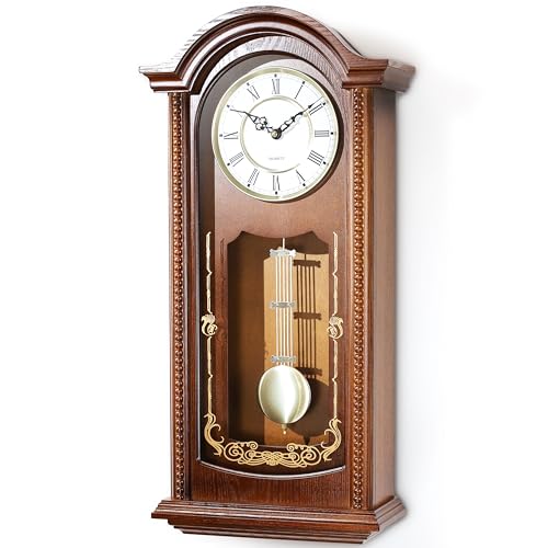 AYRELY® 26IN Grandfather Vintage Wall Clock with Pendulum and Chime, Hour/Quarter-Hour Chime, Elmwood Frame, Large Vintage Wall Clock for Living Room,Home Decor Gift