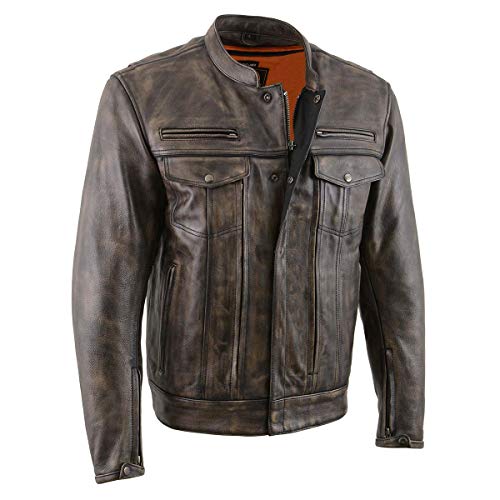 Milwaukee Leather MLM1508 Men's Distressed Brown Premium Leather Motorcycle Rider Jacket - Large