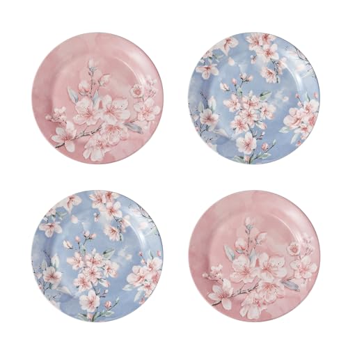 Bico Spring Sakura Salad Plates Set of 4, 8.75 Inch Ceramic Dessert Plates for Salad, Appetizer, Side Dishes, Microwave and Dishwasher Safe, Gift for Housewarming and Thanksgiving