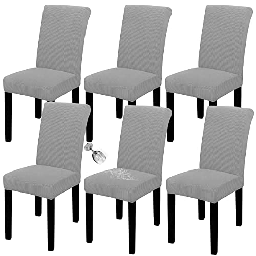 Easy-Going 100% Waterproof Dining Room Chair Cover Set of 6, Stretch Jacquard Parson Chair Slipcover Removable Washable Chair Protector for Home, Restaurant, Banquet (XLarge, Light Gray)