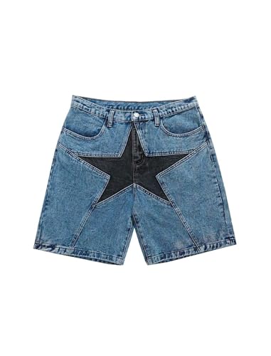 Vamtac Mens Star Denim Shorts Baggy Jeans Casual Streetwear 90s Patchwork Unisex Summer Jorts