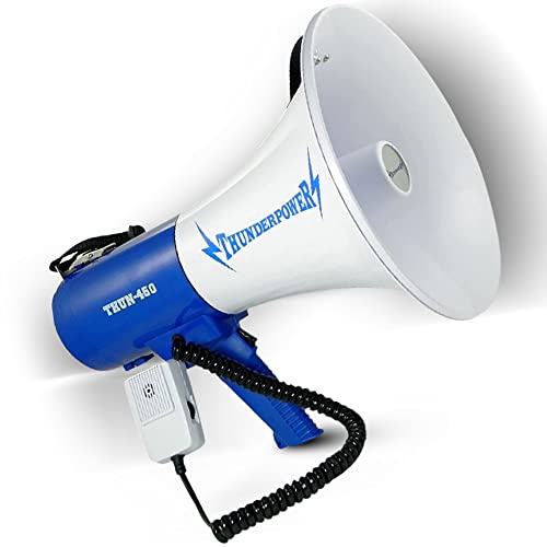 ThunderPower THUN450 1200 Yard Sound Range 35 Watt Portable PA Bullhorn Megaphone Speaker with 3 Megaphone Modes, Loud Blue Hand Held Bull Horn/Mega Phone, Electric Megahorn