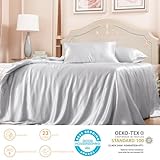 PROMEED 100% Mulberry Silk Duvet Cover Set 22 Momme, Grade 6A+ Luxury Silk Bedding Set with Duvet Cover and Pillowcases with Zipper (Light Grey, Twin)