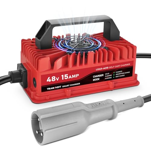 TRAMROOT 15 Amp Golf Cart Charger for 48 Volt Club Car DS & Precedent Lead Acid Battery with Upgraded 3-Pin Round Plug