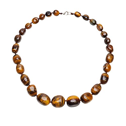 VN Jewelry Women's Handmade Natural Gemstone Beaded Necklace, Chunky Statement Beaded Necklace for Women Girls - Gift Boxed Ideal Gift for Her (Tiger's Eye)