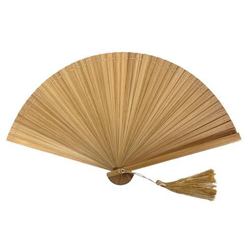 Hand Held Fan for Women Japanese Vintage Bamboo Silk Elegant for Dance Music Festival Wedding Church Decoration Party Beige