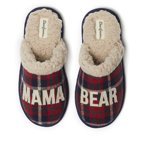 Dearfoams Gifts for Women Matching Christmas Holiday Mama Bear Slipper, Peacoat, 9-10