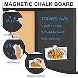 4 THOUGHT Chalkboard Corkboard Whiteboard Calendar Combo, 36" x 24" Magnetic Weekly Planner Chalk Board Wall Mounted Framed Combination Board for Kitchen Home Office 1 Marker 4 Magnets 10 Pushpins