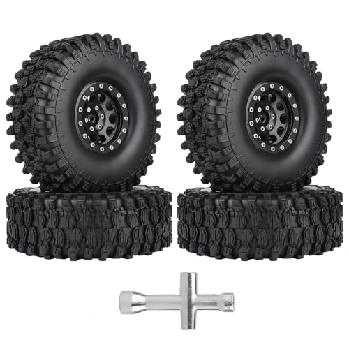 12mm Hex 1.9 Beadlock Wheels and Tires Height 120mm / 4.72inch with Foam Inserts for 1:10 RC Crawler Axial SCX10 90047 SCX10 II 90046 SCX10 III TRX-4, Set of 4 (w/Black Rims)