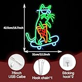 LIUOZHTEA Skateboard Cat Neon Sign LED Cool Glasses Cat Neon Light for Wall Decor Pizza Neon Light Sign Dimmable USB Cat Pizza Light Up Sign for Bedroom Pizza Restaurant Pet Shop Gift (16.7 "*12.2 ")