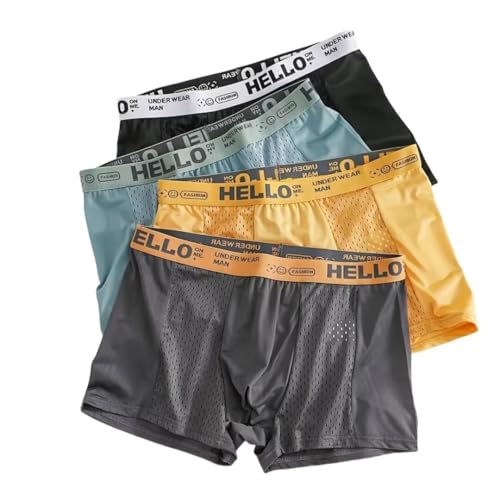 Anomocia 4Pcs Men's Mesh Ice Silk Underwear Box Briefs Breathable Underwear Trunks Underpanties