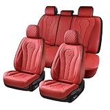 Coverado Car Seat Covers Full Set, Seat Covers, Car Seat Cover, Car Seat Covers Front Seats Back Seat Cover, Waterproof Car Seat Cushion, Leather Red Seat Cover Seat Protector Universal Fit Most Cars