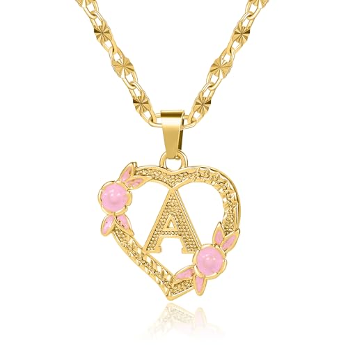 Qitian Initial Heart Necklace for Women Heart Gold Letter A Name Alphabet Pendant Necklace for women Gift