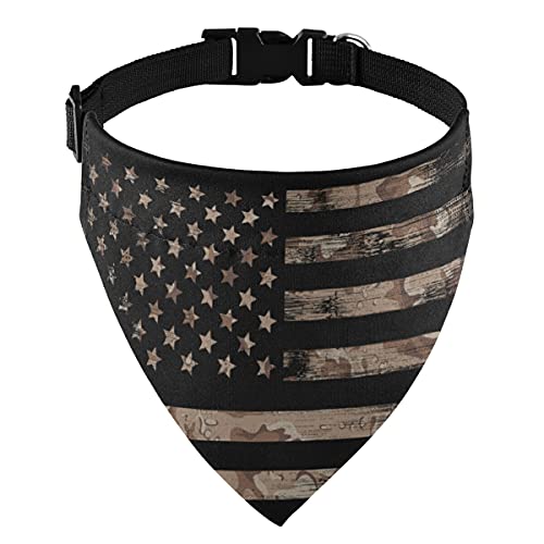 July Fourth Dog Bandanas with Adjust Buckle American USA Flag with Desert Camouflage Pet Triangle Scarf Independence Day Dog Bandana Collar one Size