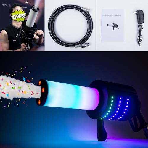 Handheld CO2 Jet Confetti Machine LED CO2 Cannon Blaster Smoke Machine With RGB Lights Carbon Dioxide Gas Column Gun Stage Effect Equipment Tube 3m Hose for Nightclub Wedding Party DJ Halloween